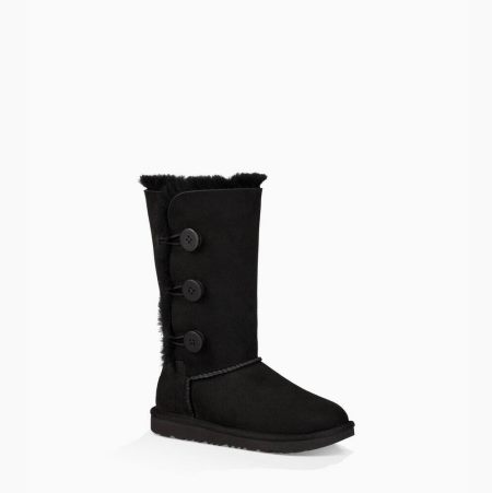 UGG Bailey Button II Triplet Black Boots for Kids (KFLO72649)